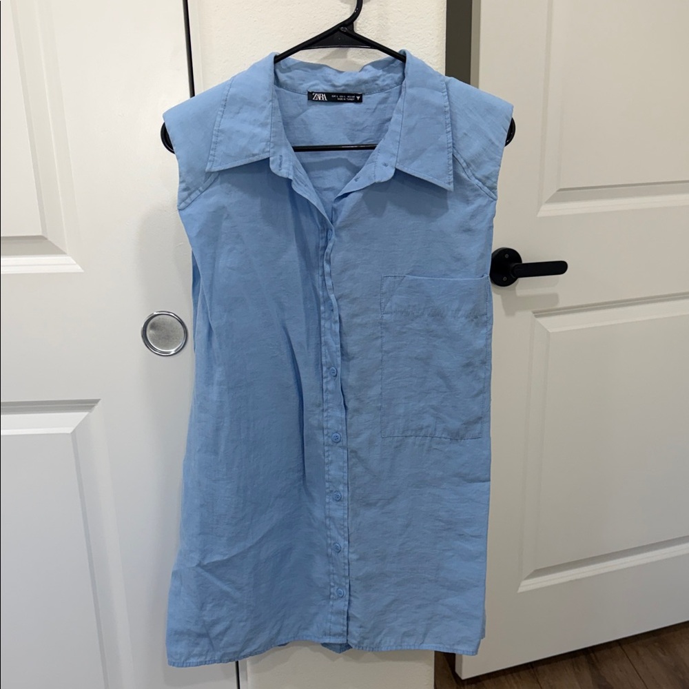 Zara Sky Blue Sleeveless Shirt